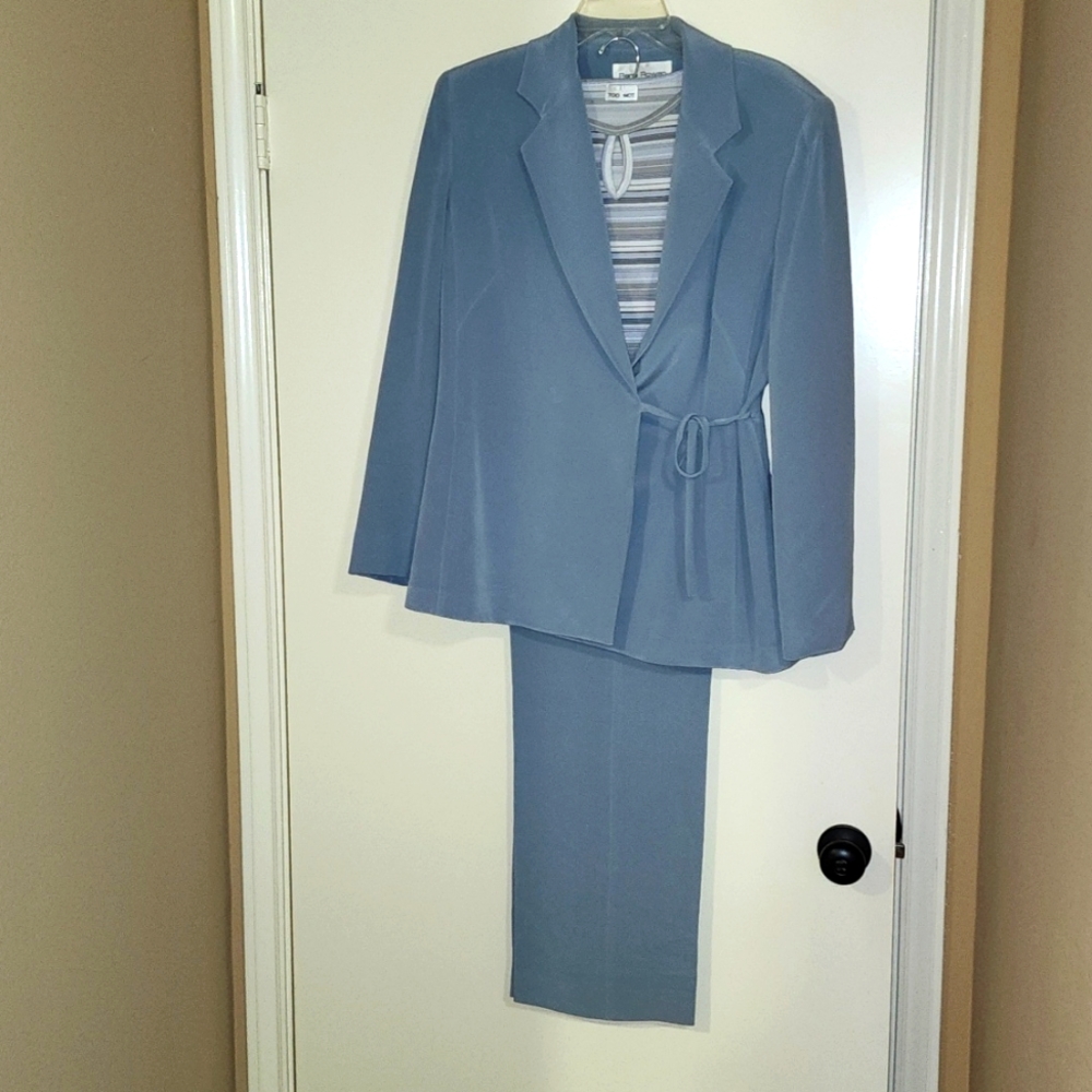 Rena Rowan Dusty Blue Two-Piece Jacket and Pants Set